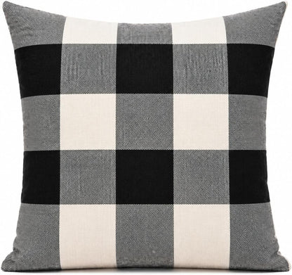 VAKADO Outdoor Plaid Throw Pillow Covers 18x18 Set of 2, Black & White