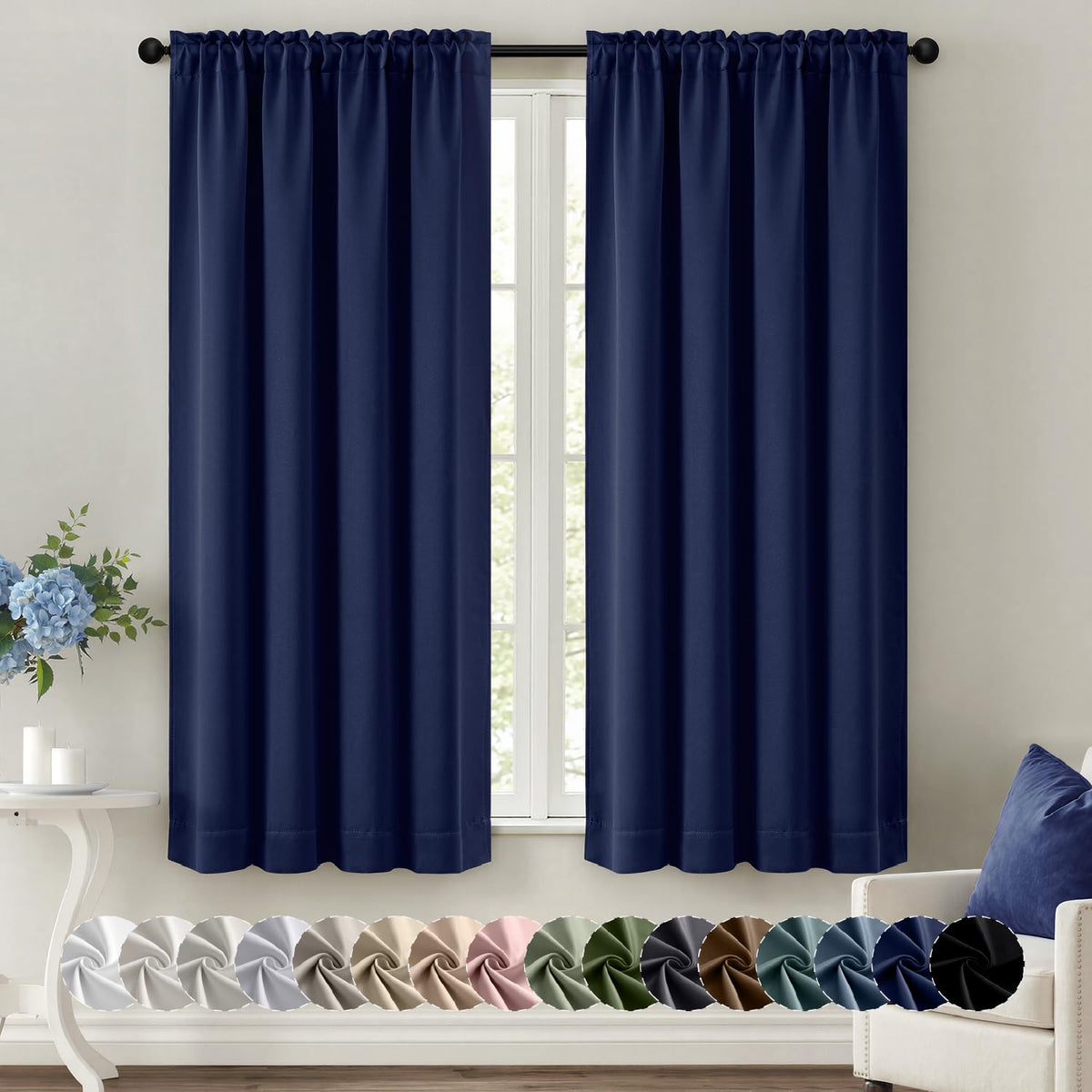 MIULEE Stone Blue Blackout Curtains for Bedroom Living Room 40"x63" 2 Panel