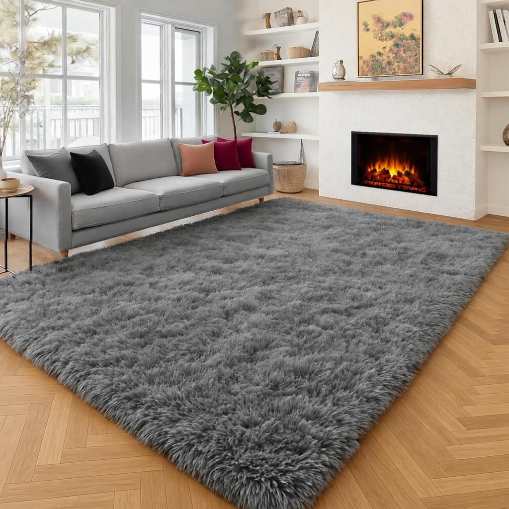 Fluffy Grey Rug for Bedroom 4x6, Modern Area Rugs for Kids Room Living Room