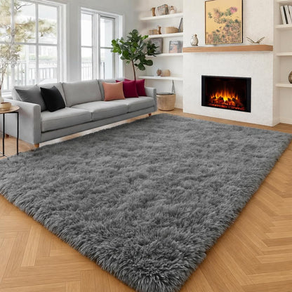 Fluffy Grey Rug for Bedroom 4x6, Modern Area Rugs for Kids Room Living Room