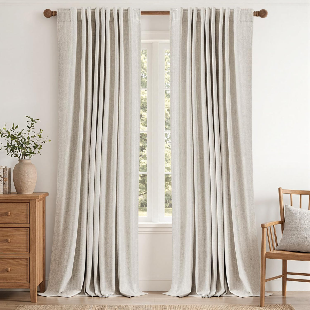 MIULEE 100% Blackout Linen Curtains for Bedroom 40W x 84L Cream 2 Panels