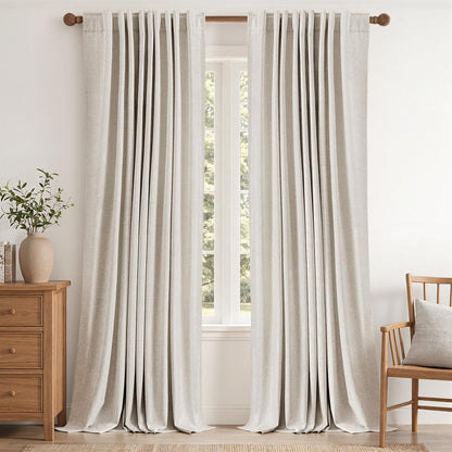 MIULEE 100% Blackout Linen Curtains for Bedroom 40W x 84L Cream 2 Panels