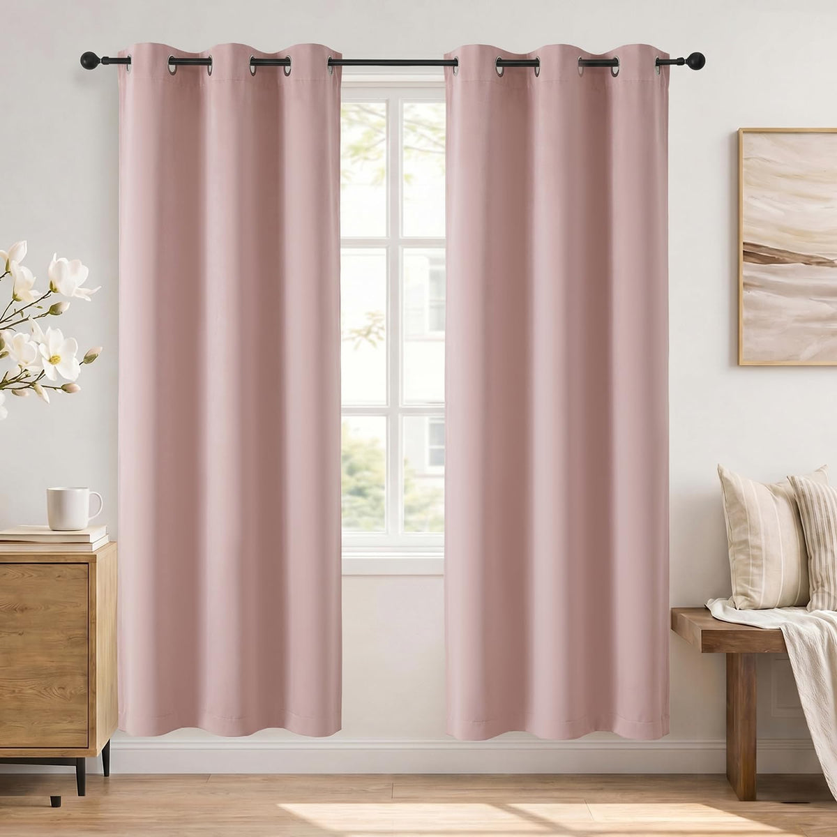 Simplebrand Sage Green Blackout Curtains 84 Inch Length 2 Panels Set for Bedroom/Living Room, Solid Room Darkening Thermal Insulated Grommet Energy Saving Window Treatment Drapes, Each 52" Wide