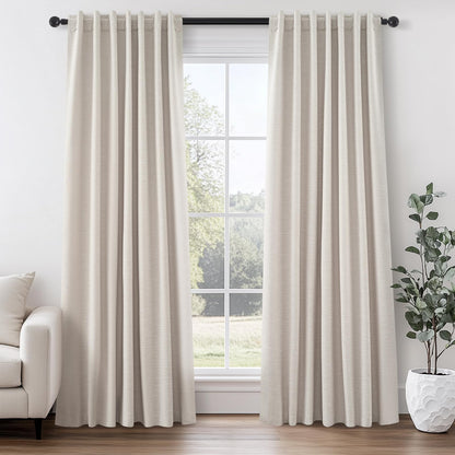 Topfinel Cream Ivory Blackout Curtains & Drapes 84 Inch Length, Beige Pinch Pleat Full Blackout Flax Linen Tab Top Soundproof Curtains with Hooks Rings for Bedroom Living Room Track 2 Panels Set