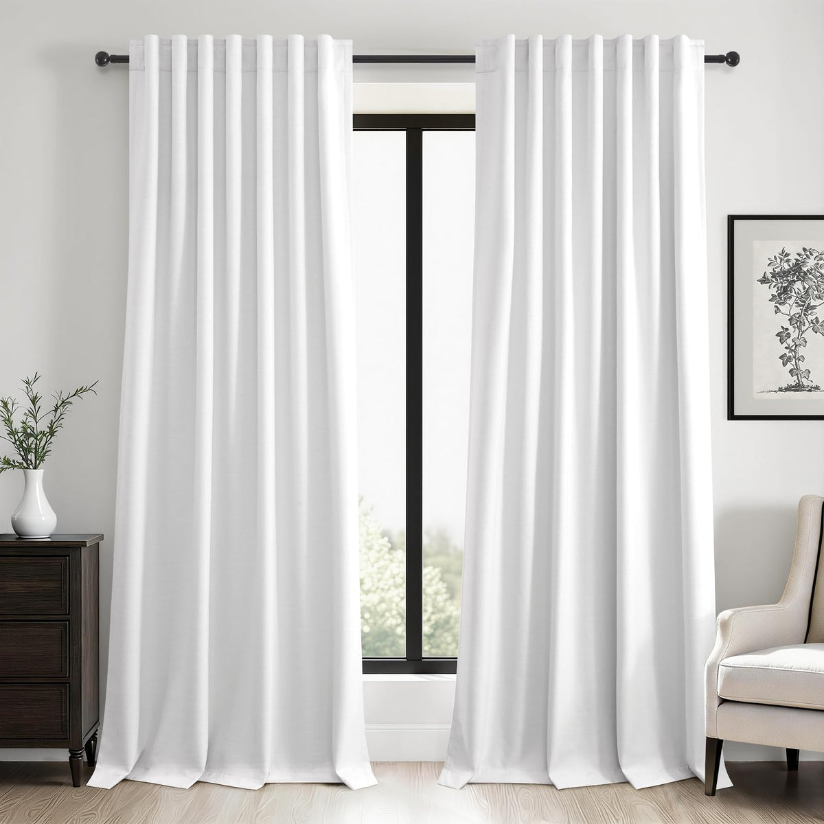 Topfinel Cream Ivory Blackout Curtains & Drapes 84 Inch Length, Beige Pinch Pleat Full Blackout Flax Linen Tab Top Soundproof Curtains with Hooks Rings for Bedroom Living Room Track 2 Panels Set