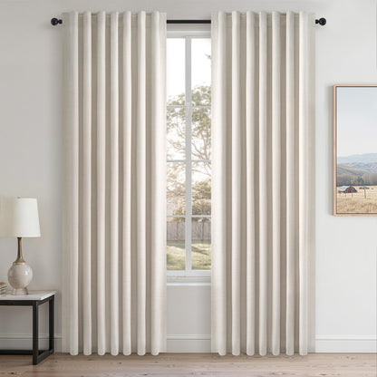 Topfinel Cream Ivory Blackout Curtains & Drapes 84 Inch Length, Beige Pinch Pleat Full Blackout Flax Linen Tab Top Soundproof Curtains with Hooks Rings for Bedroom Living Room Track 2 Panels Set