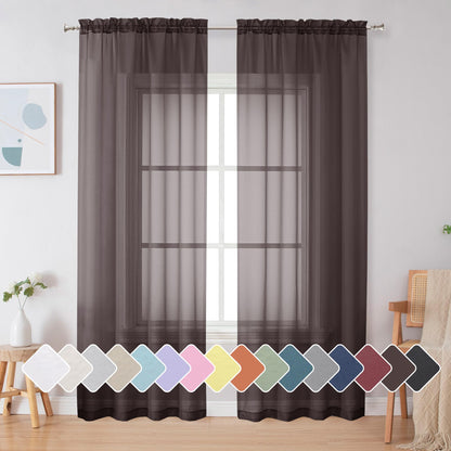 Simplebrand Black Sheer Curtains 84 Inches Long 2 Panels for Living Room