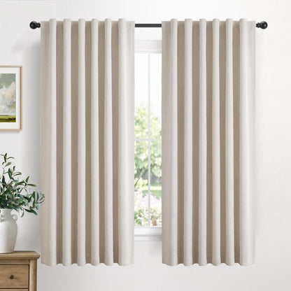 Linen Total Blackout Curtains for Bedroom Living Room 84 Inch, Cream