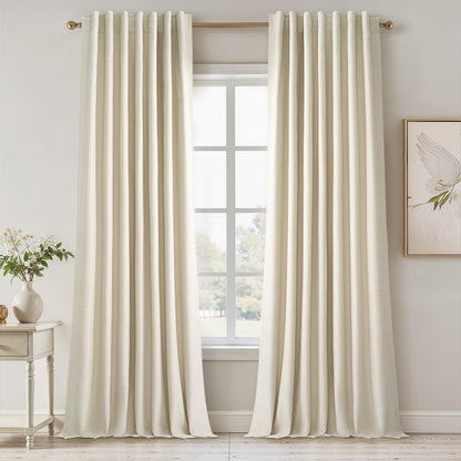 Topfinel Cream Ivory Blackout Curtains & Drapes 84 Inch Length, Beige Pinch Pleat Full Blackout Flax Linen Tab Top Soundproof Curtains with Hooks Rings for Bedroom Living Room Track 2 Panels Set