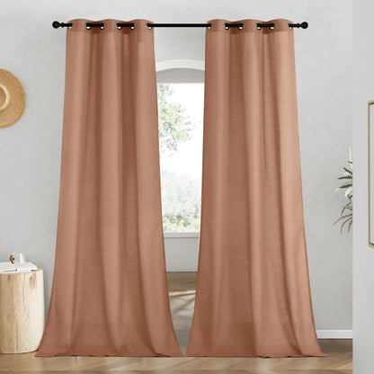 NICETOWN Natural Linen Curtains 84 inch Long 2 Panels Set, Grommet Top Thick Linen Burlap Semi Sheer Vertical Drapes Privacy Assured with Light Filtering for Bedroom/Living Room, W55 x L84