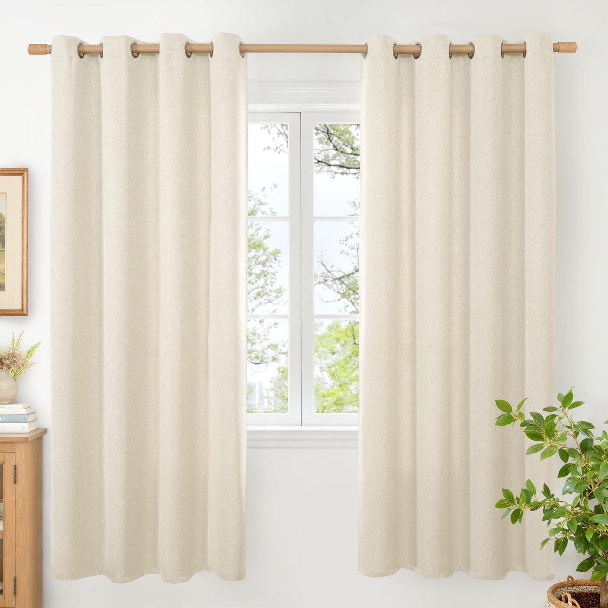 BGment Oatmeal Linen Curtains 84 Inch Length 2 Panels Set for Living Room
