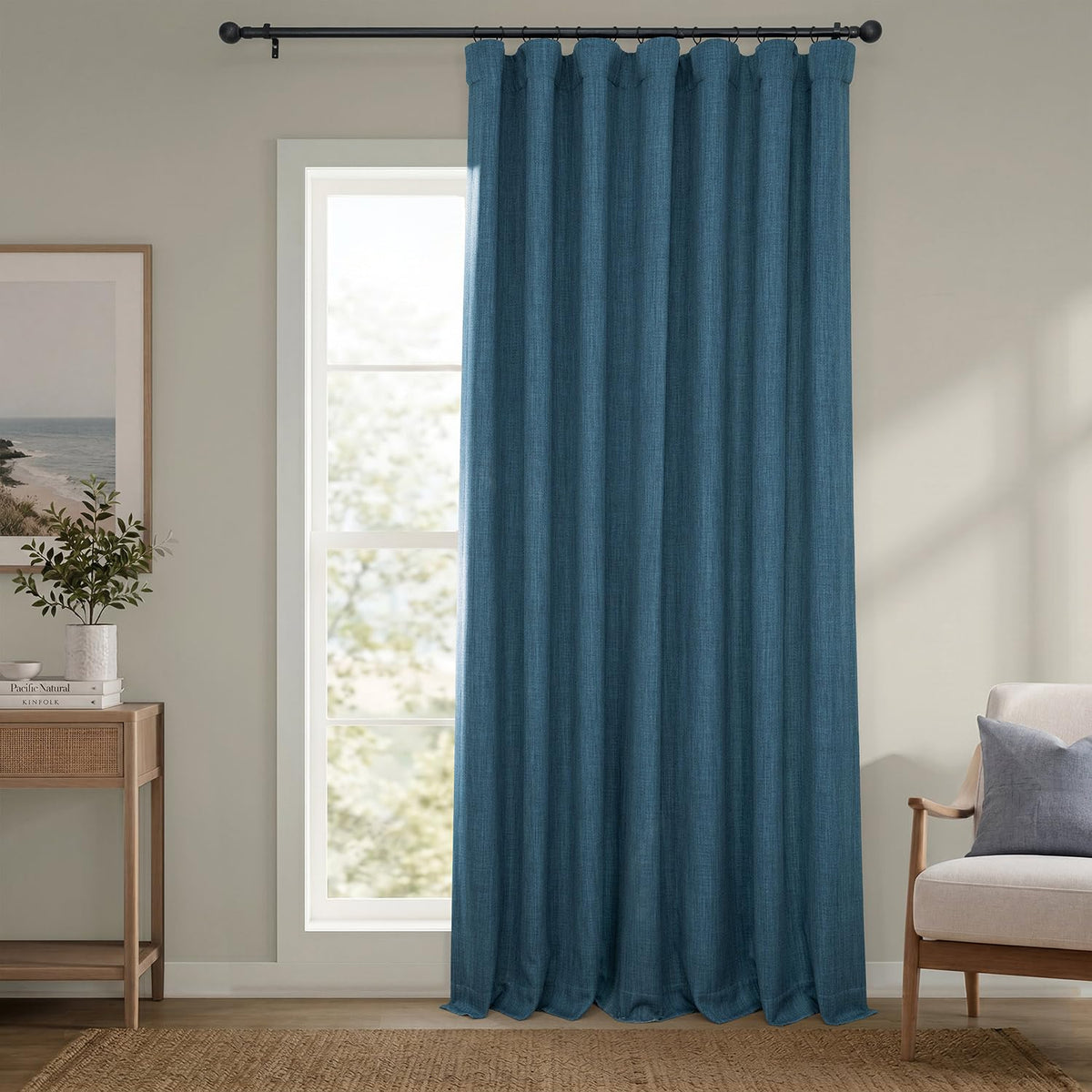 Faux Linen Curtains for Living Room (1 Panel) - 50W X 108L, Birch Taupe