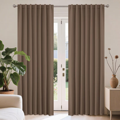 Joydeco Blackout Curtains for Bedroom, Black out curtains 96 inch long 2 Panels, Long Black Drapes with Rod Pocket Back Tab, Room Darkening Noise Reducing & Wrinkle-Free Drapes for Living Room Windows