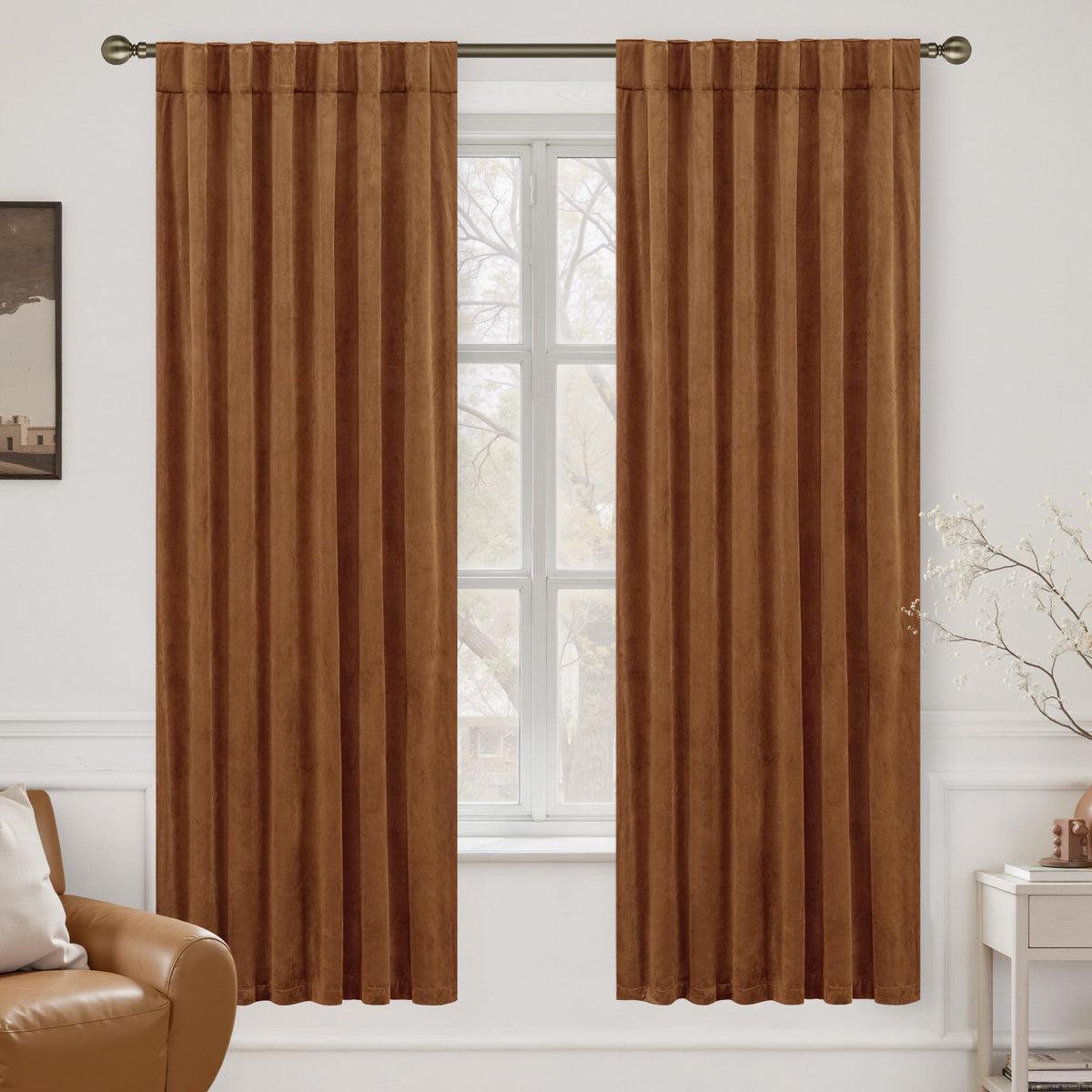 LAMIT Olive Green Velvet Curtains 84 Inch Length for Living Room, 2 Panels