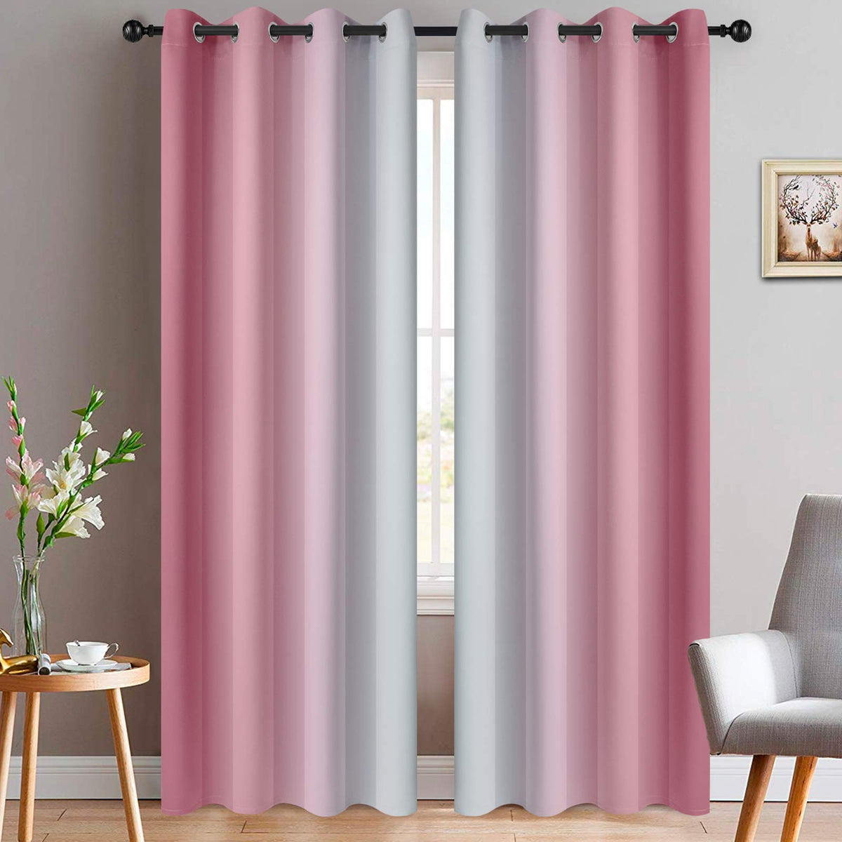 Yakamok Ombre Curtains Blue and Greyish White for Living Room,52Wx84L