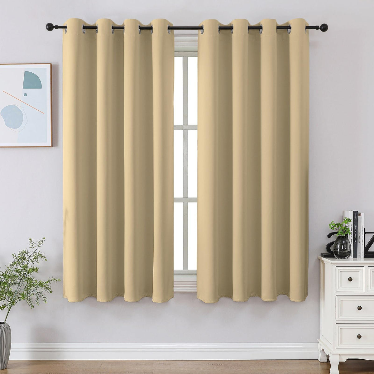 CUCRAF Beige Blackout Curtains 84 inch Length 2 Panels Set, Room Darkening Drapes for Living Room Bedroom, Thermal Insulated Light Blocking Grommet Window Curtain (W52 x L84 Inch)