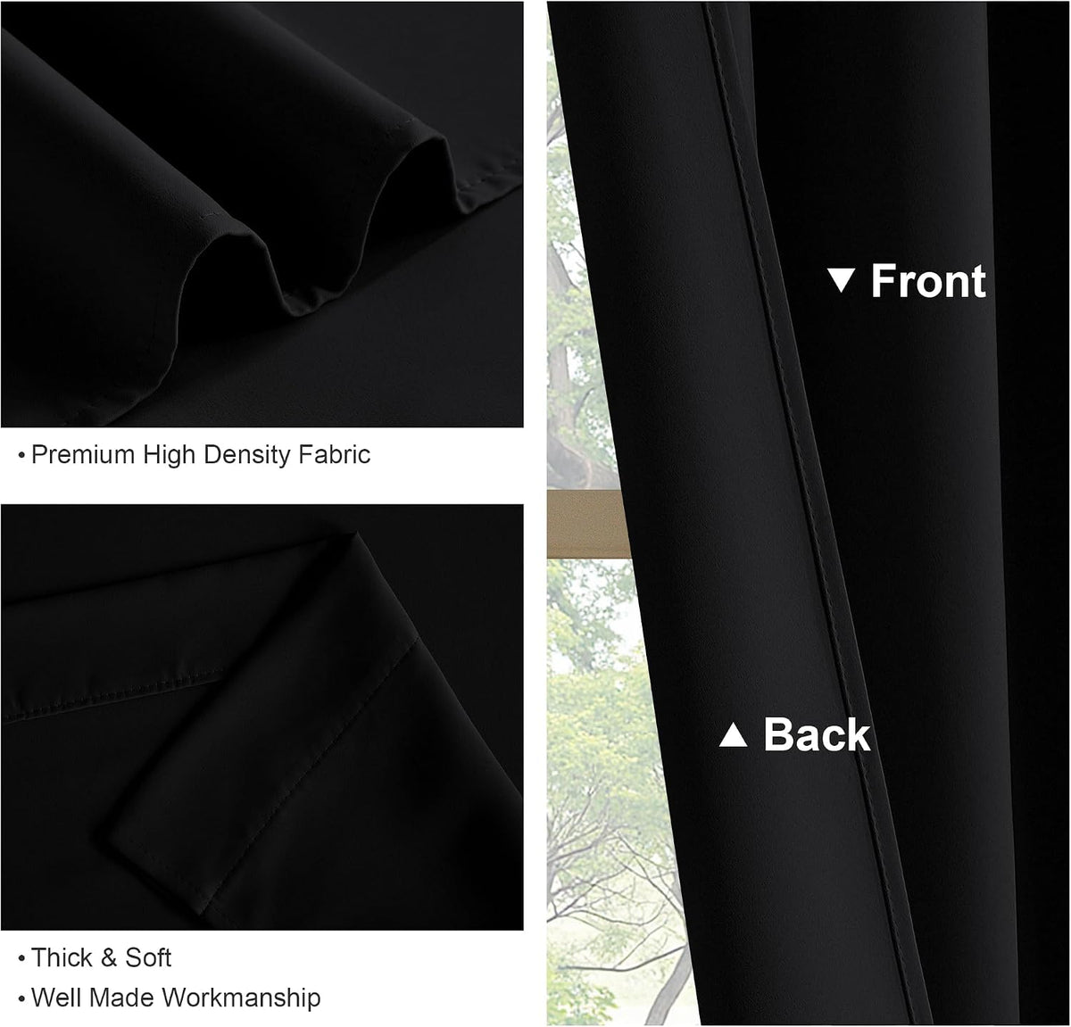 PONY DANCE Black Out Curtains 72 inch Long, Black, 2 Panels