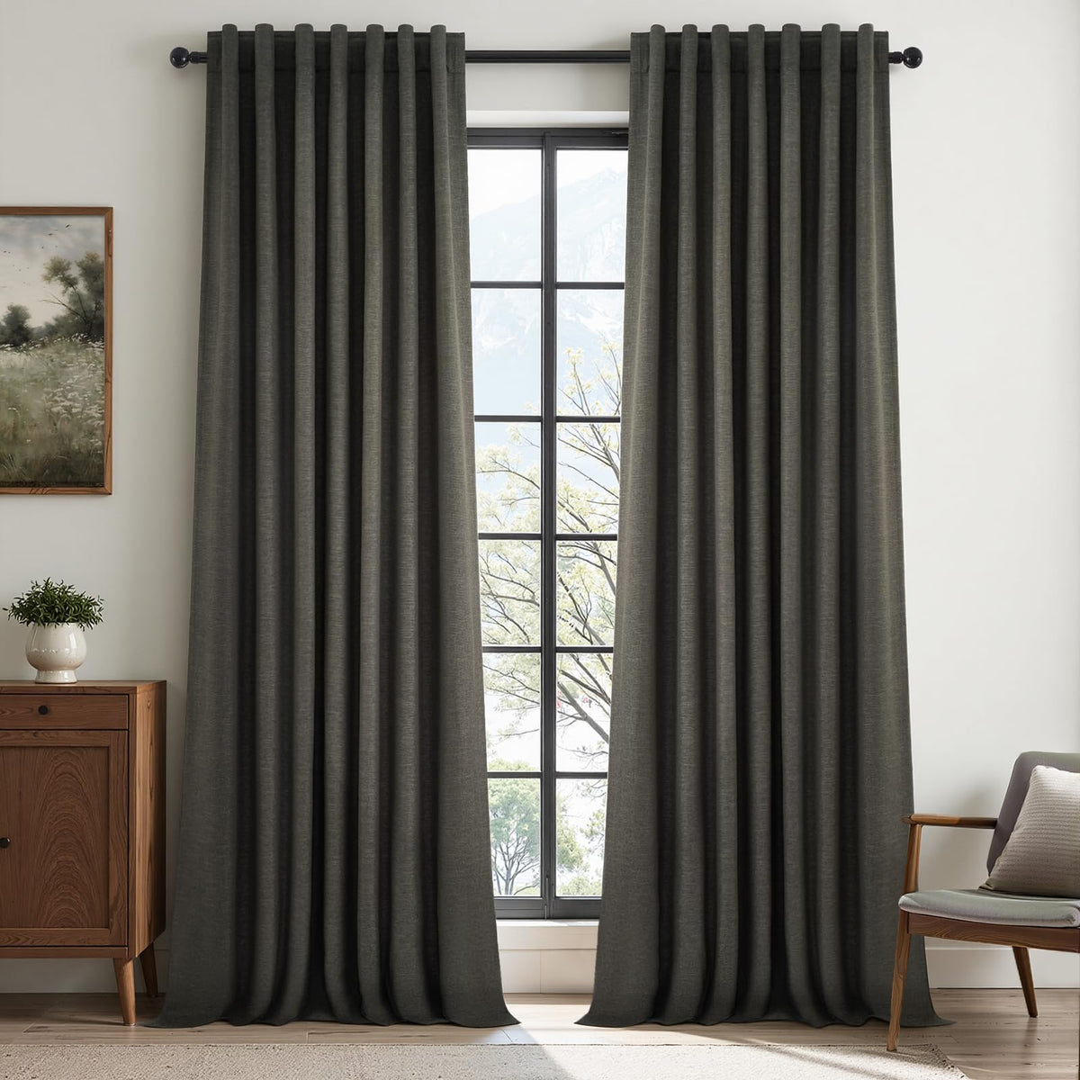Topfinel Cream Ivory Blackout Curtains & Drapes 84 Inch Length, Beige Pinch Pleat Full Blackout Flax Linen Tab Top Soundproof Curtains with Hooks Rings for Bedroom Living Room Track 2 Panels Set