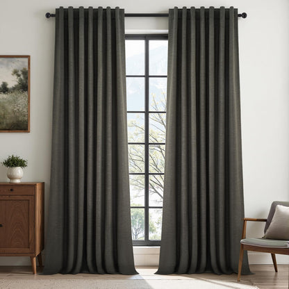 Topfinel Cream Ivory Blackout Curtains & Drapes 84 Inch Length, Beige Pinch Pleat Full Blackout Flax Linen Tab Top Soundproof Curtains with Hooks Rings for Bedroom Living Room Track 2 Panels Set