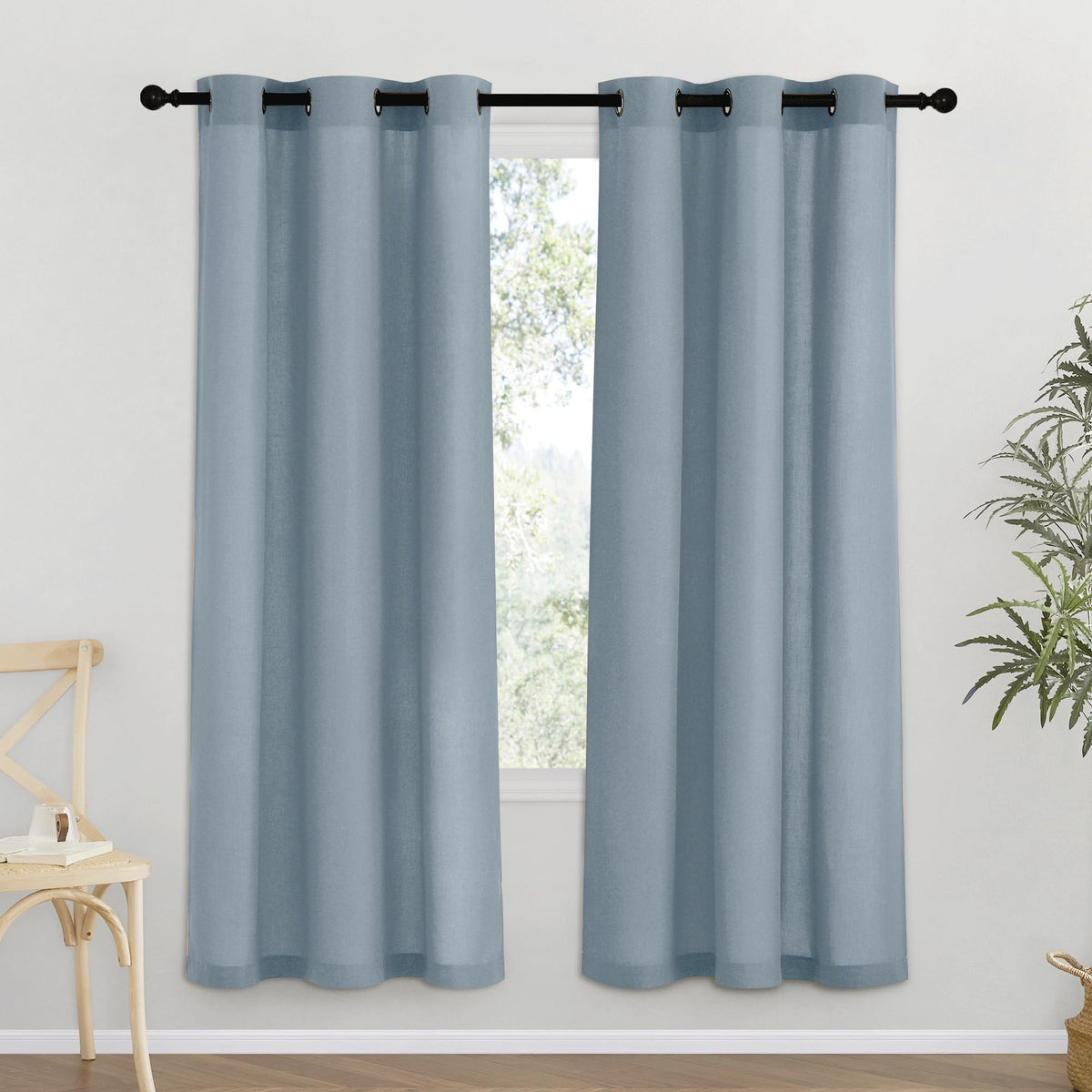 NICETOWN Natural Linen Curtains 84 inch Long 2 Panels Set, Grommet Top Thick Linen Burlap Semi Sheer Vertical Drapes Privacy Assured with Light Filtering for Bedroom/Living Room, W55 x L84