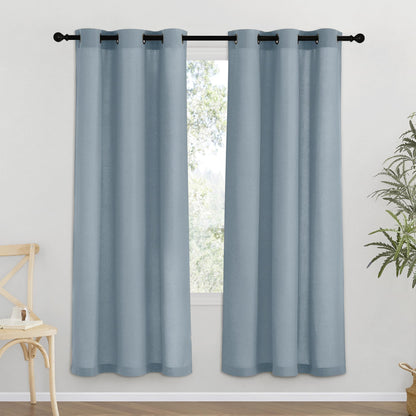 NICETOWN Natural Linen Curtains 84 inch Long 2 Panels Set, Grommet Top Thick Linen Burlap Semi Sheer Vertical Drapes Privacy Assured with Light Filtering for Bedroom/Living Room, W55 x L84