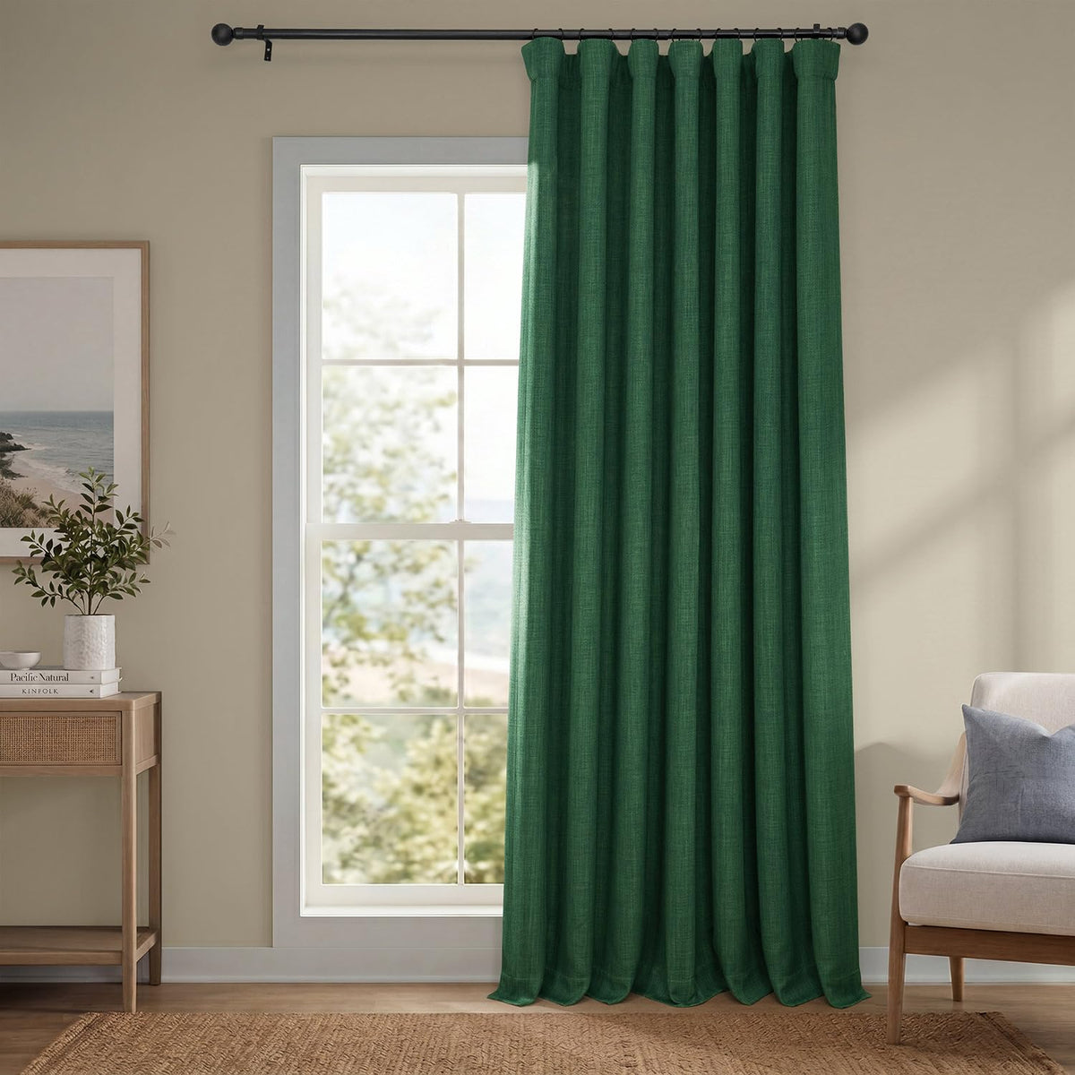 Faux Linen Curtains for Living Room (1 Panel) - 50W X 108L, Birch Taupe