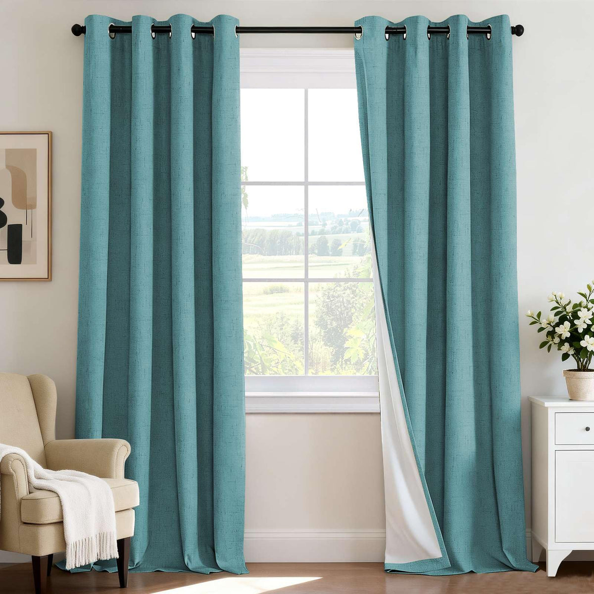 H.VERSAILTEX 100% Blackout Curtains for Bedroom 84 Inches Long Grommet Linen Face Full Light Blocking Curtain Drapes for Living Room Thermal Linen Look Curtains 2 Panels Set, 52" W x 84" L, Navy