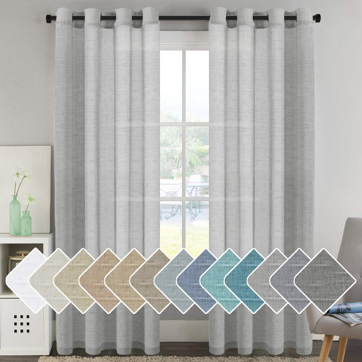 H.VERSAILTEX Natural Linen Sheer Curtains 84" 2 Panels Grommet