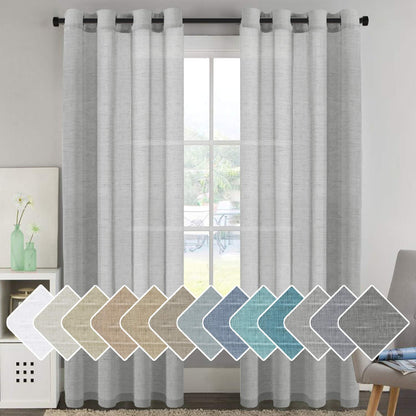 H.VERSAILTEX Natural Linen Sheer Curtains 84" 2 Panels Grommet