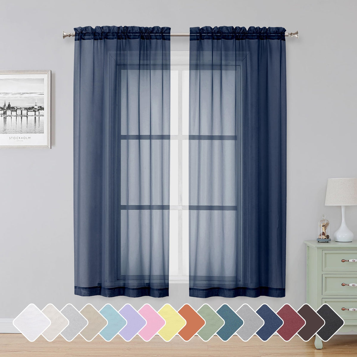 Simplebrand Black Sheer Curtains 84 Inches Long 2 Panels for Living Room