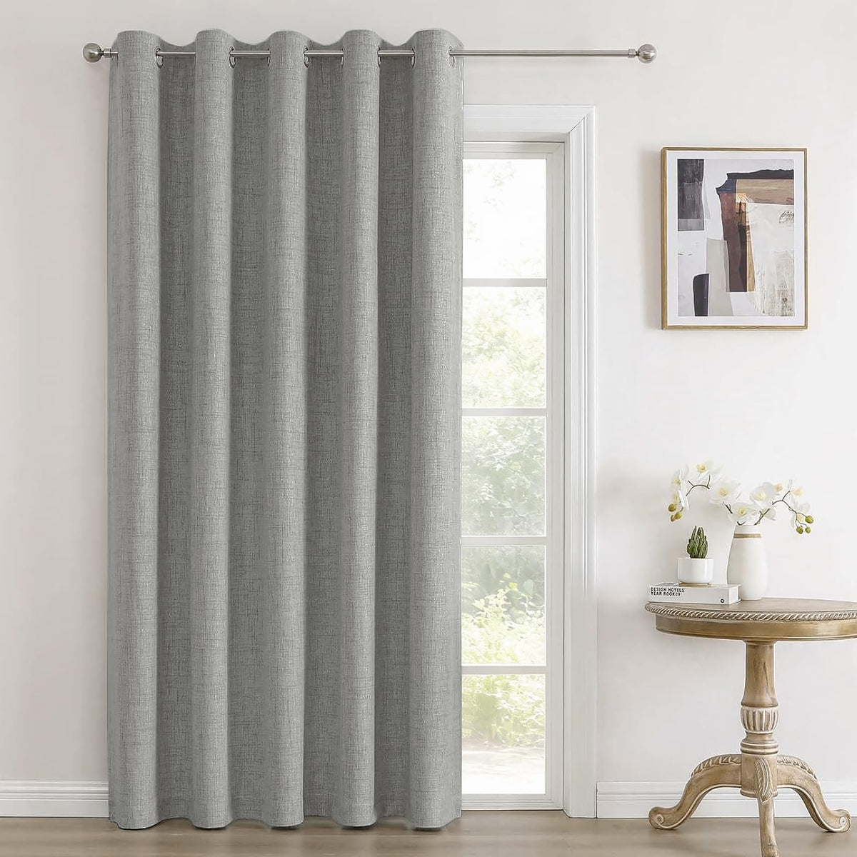 Joydeco 100% Blackout Curtains 63 Inch Length 2 Panels, Greyish White