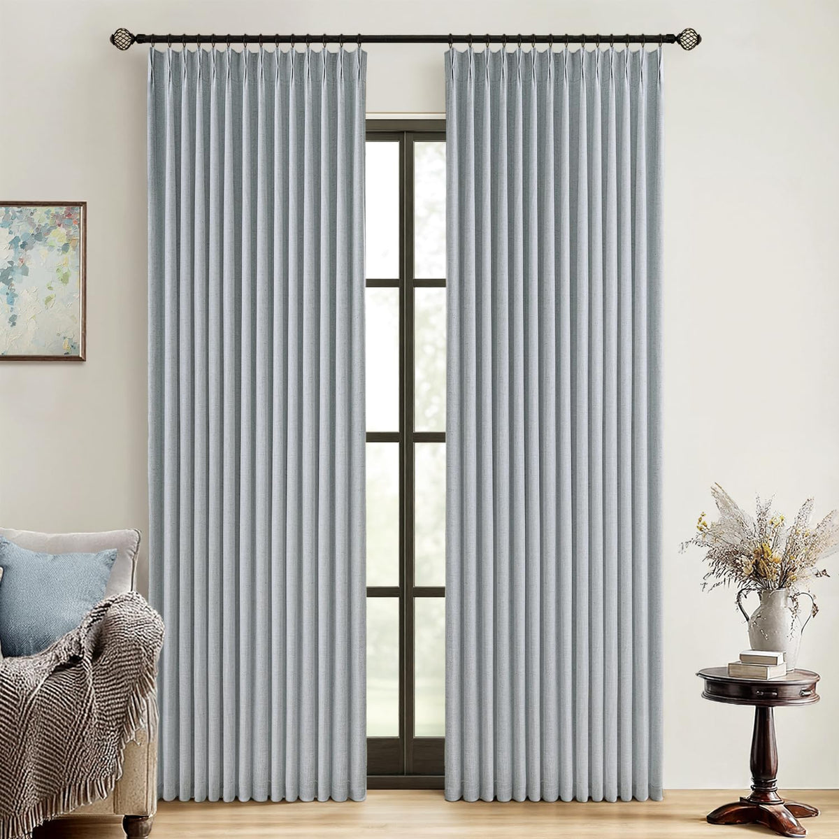 MIULEE Natural Pinch Pleated 100% Blackout Linen Curtains 40x84 Inches