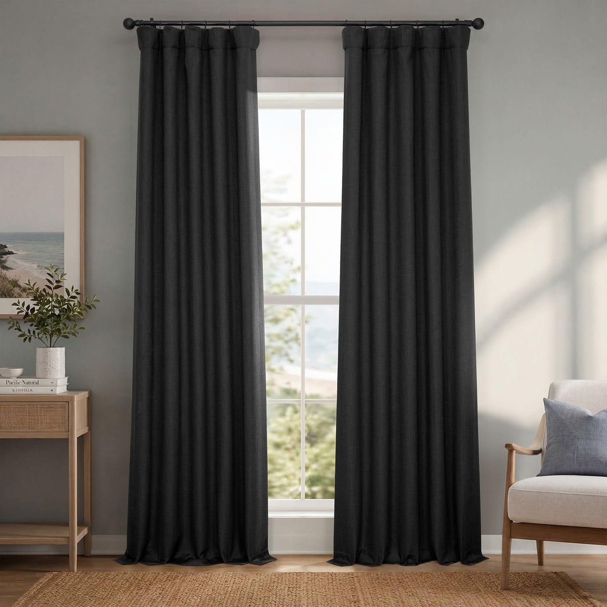 Faux Linen Curtains for Living Room (1 Panel) - 50W X 108L, Birch Taupe