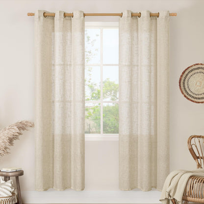 LAMIT Cream Ivory Linen Semi Sheer Curtains 84 inch Length for Bedroom