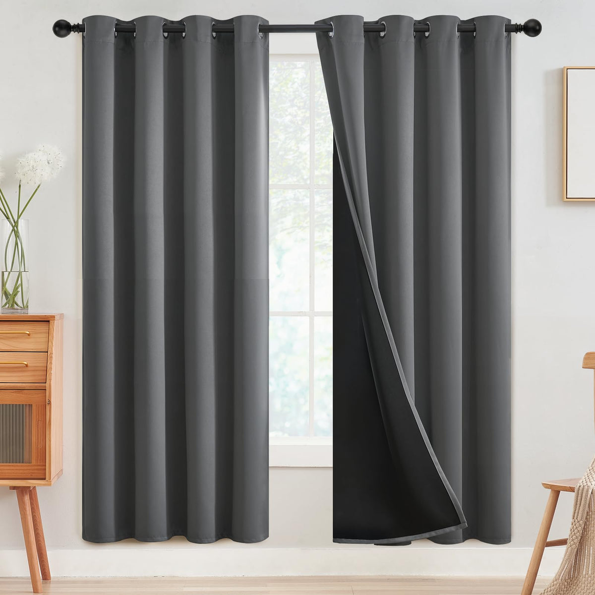 SimpleHome Cream 100% Blackout Curtains Room Darkening Living Room 84 Inch