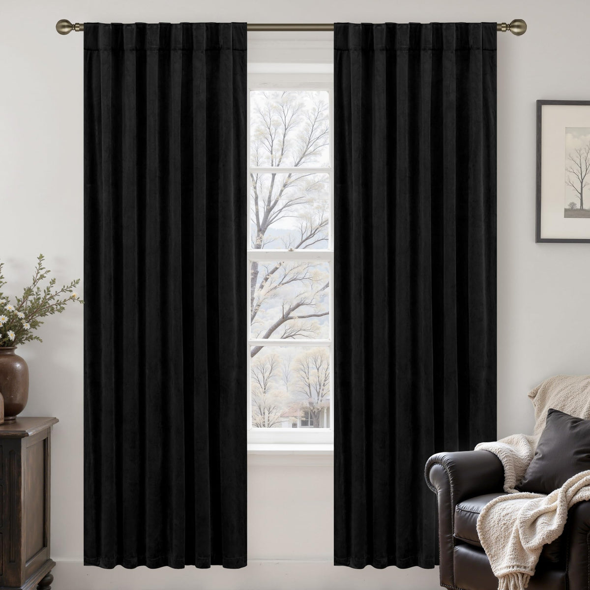 LAMIT Olive Green Velvet Curtains 84 Inch Length for Living Room, 2 Panels