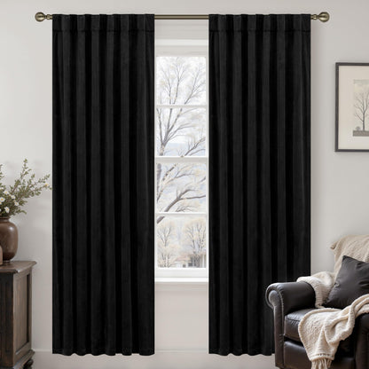LAMIT Olive Green Velvet Curtains 84 Inch Length for Living Room, 2 Panels