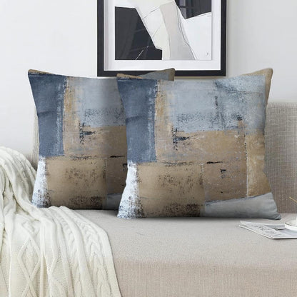 Blue and Grey Abstract Art Artwork Pillow Cover, Gallery Modern Decorative Throw Pillows Cushion Cover for Bedroom Sofa Living Room 18 x 18 Inch Set of 2