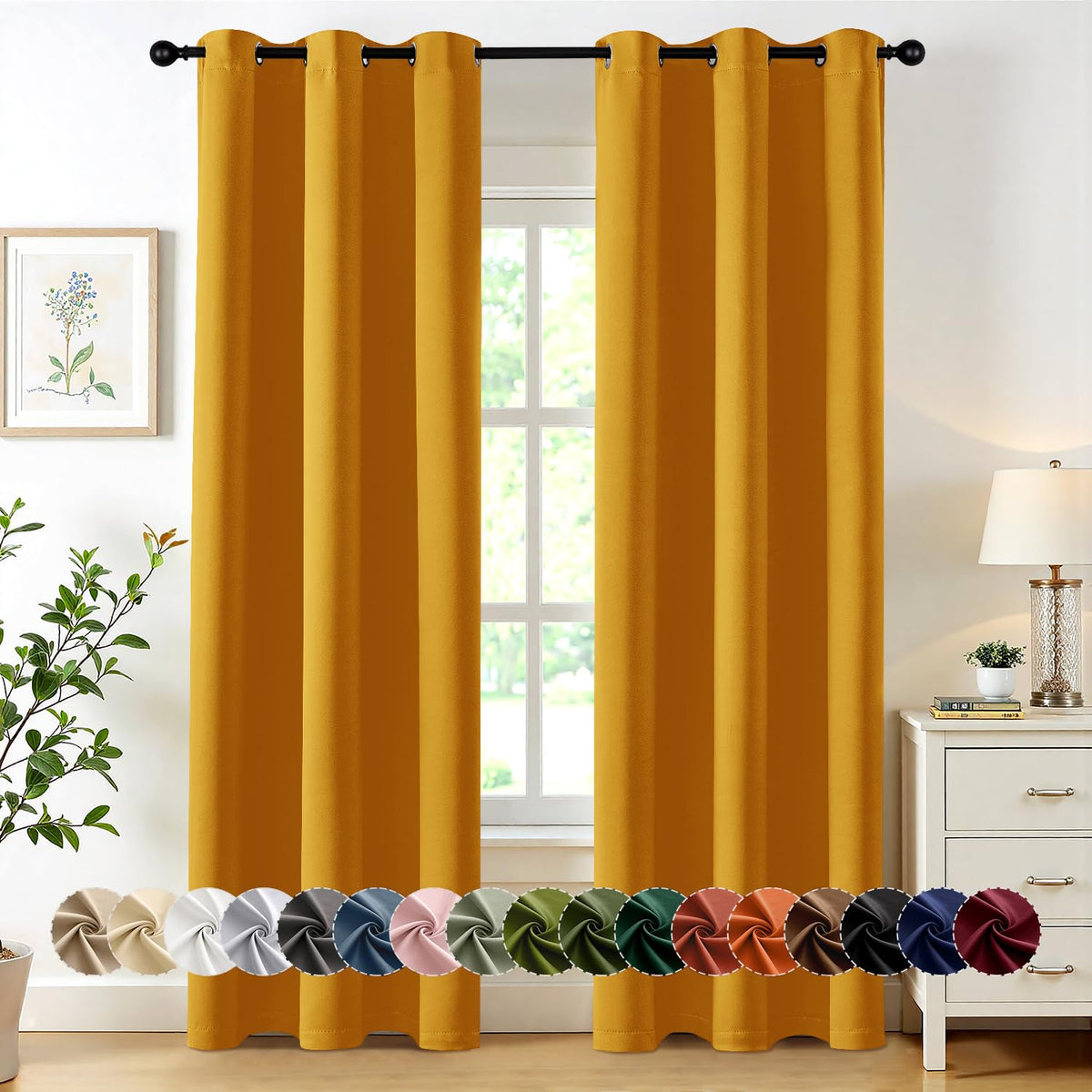 MIULEE Blackout Curtains for Bedroom 2 Panels 40 x 63 Inch Long Black
