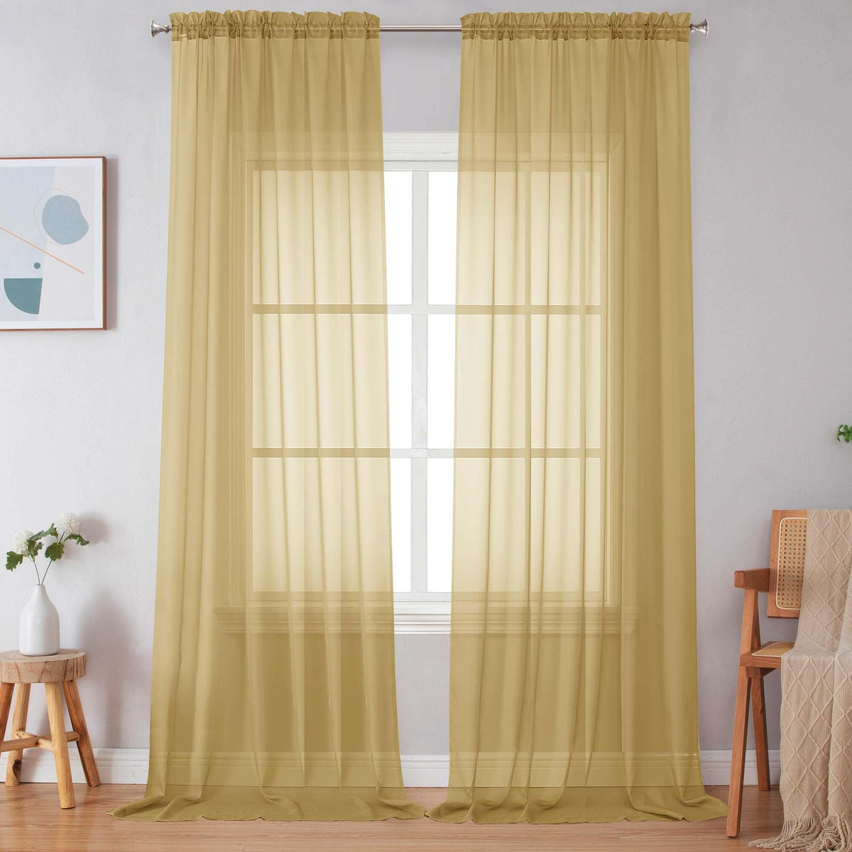 Simplebrand Black Sheer Curtains 84 Inches Long 2 Panels for Living Room