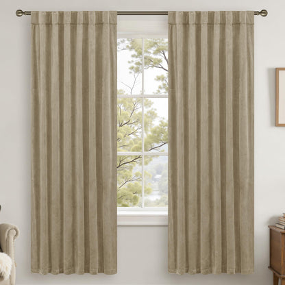 LAMIT Olive Green Velvet Curtains 84 Inch Length for Living Room, 2 Panels