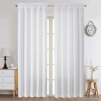 Chyhomenyc White Curtains 45 Inch Length 2 Panels, Faux Linen Textured