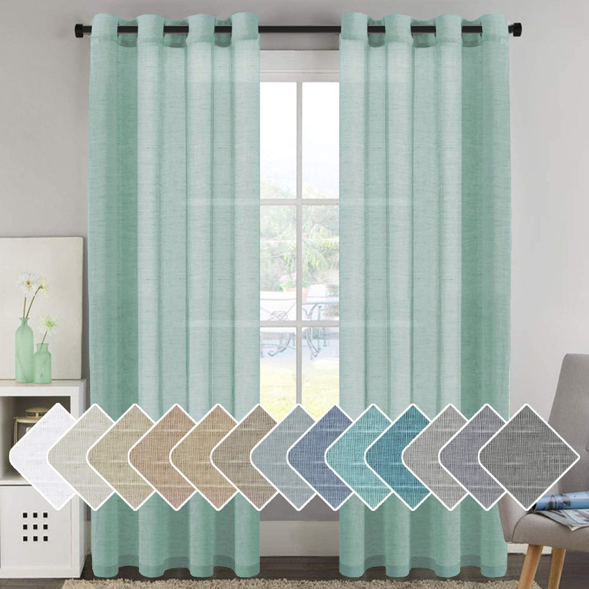 H.VERSAILTEX Natural Linen Sheer Curtains 84" 2 Panels Grommet