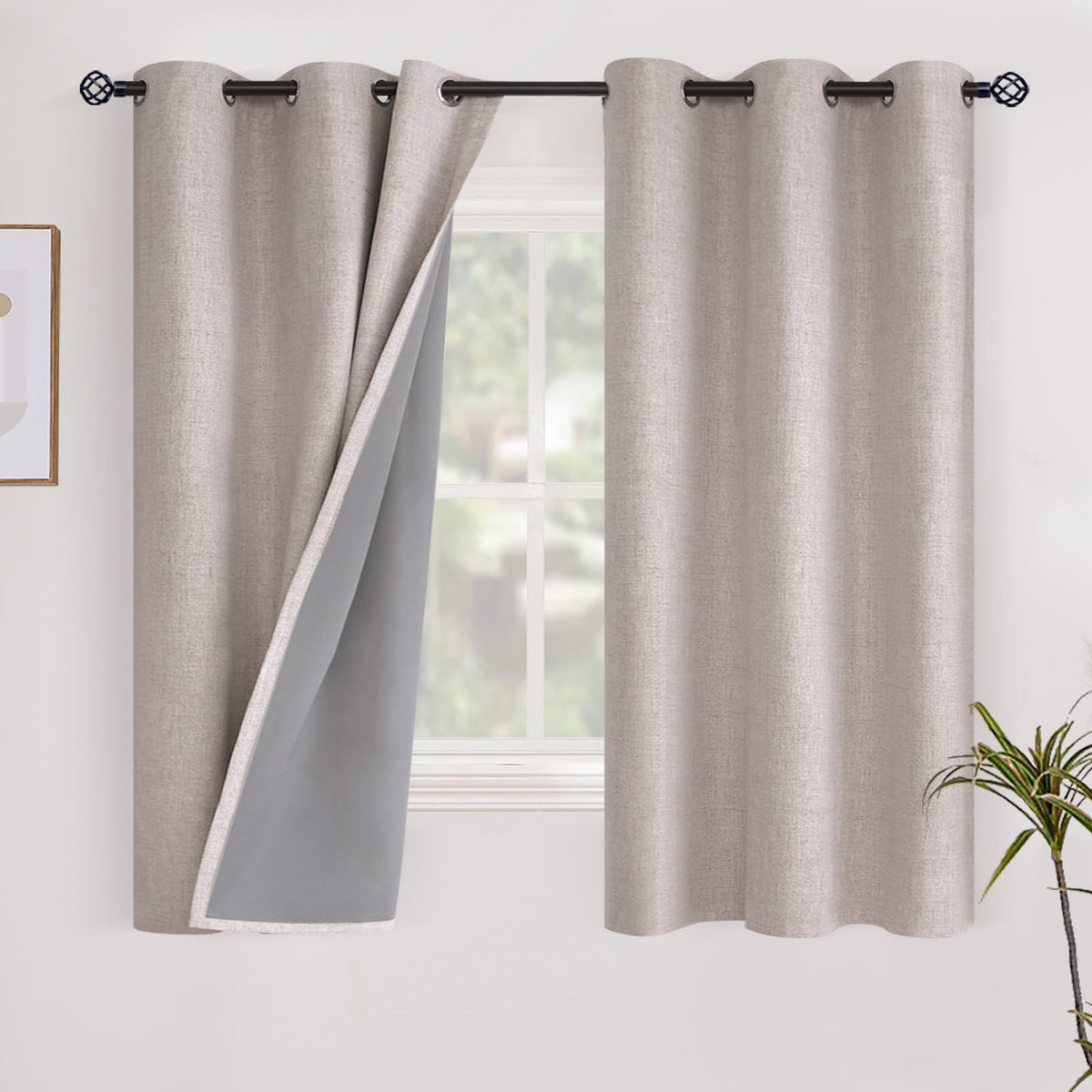 YoungsTex Linen Blackout Curtains 63 Inch Length Bedroom Beige Darkening