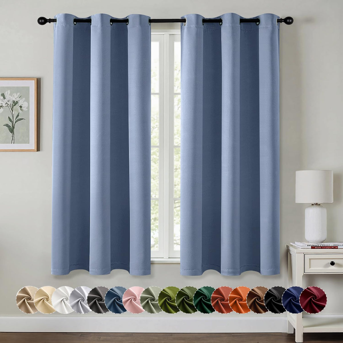 MIULEE Blackout Curtains for Bedroom 2 Panels 40 x 63 Inch Long Dark Grey