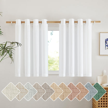 NICETOWN Natural Linen Curtains 84 inch Long 2 Panels Set, Grommet Top Thick Linen Burlap Semi Sheer Vertical Drapes Privacy Assured with Light Filtering for Bedroom/Living Room, W55 x L84