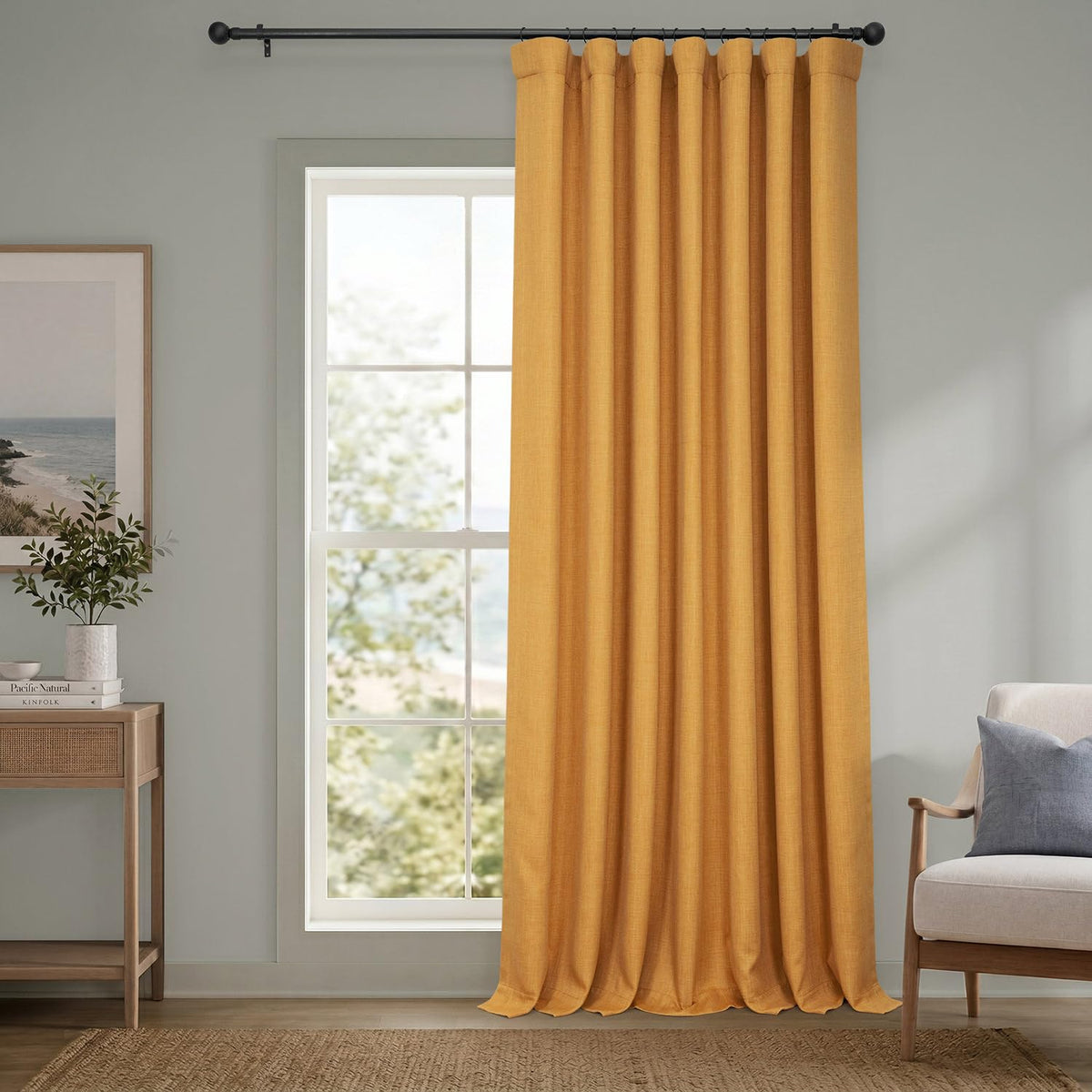 Faux Linen Curtains for Living Room (1 Panel) - 50W X 108L, Birch Taupe