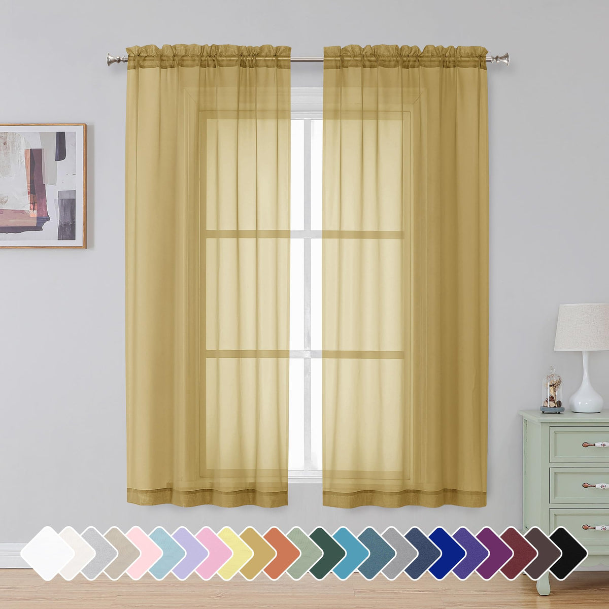 Simplebrand Black Sheer Curtains 84 Inches Long 2 Panels for Living Room