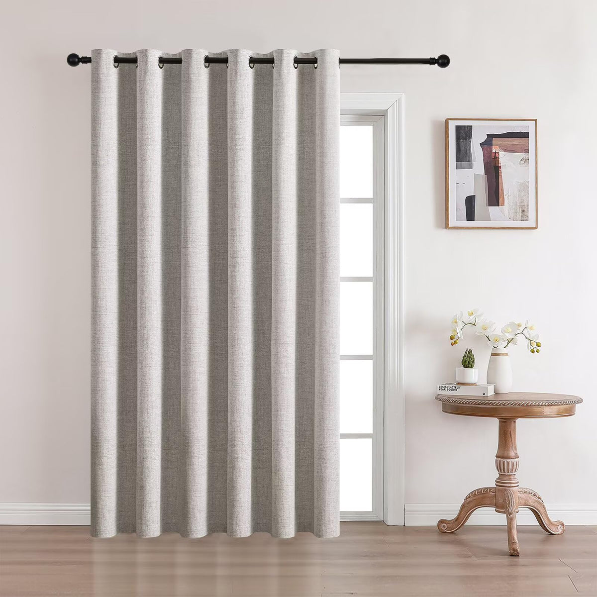 CUCRAF 100% Blackout Window Curtains 84 inches Long 2 Panels Set, Faux Linen Look Thermal Insulated Grommet Drapes, Room Darkening Curtain for Bedroom Living Room(W52 x L84 Inch, Light Khaki)