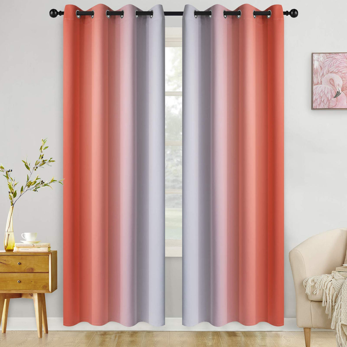 COSVIYA Grommet Room Darkening Ombre Purple Curtains W52xL63 inch
